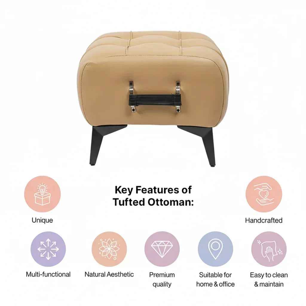 Modern Tufted Leather Ottoman with Handle