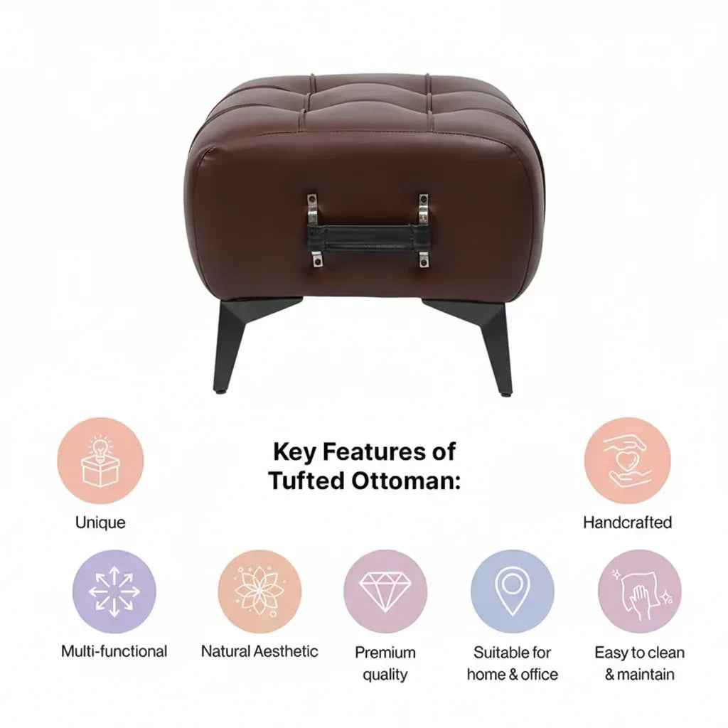 Modern Tufted Leather Ottoman with Handle