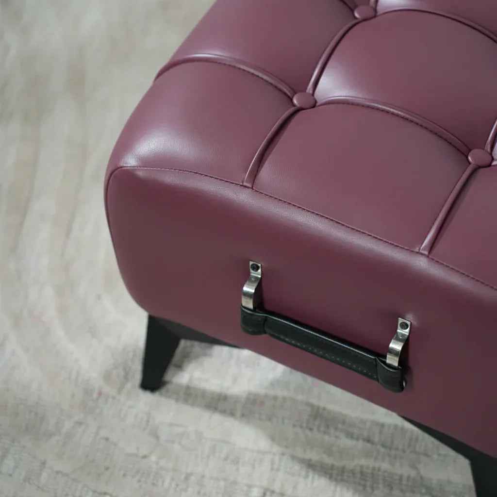 Modern Tufted Leather Ottoman with Handle