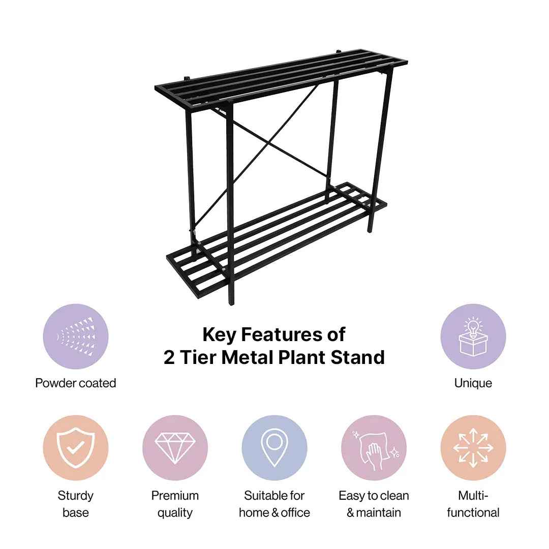 Modern Black 2-Tier Metal Plant Stand