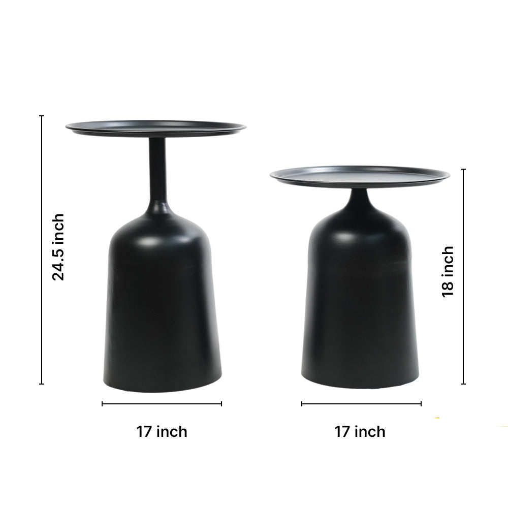 Modern Black Metal Nesting Side Tables - Set of 2 with Tray Top