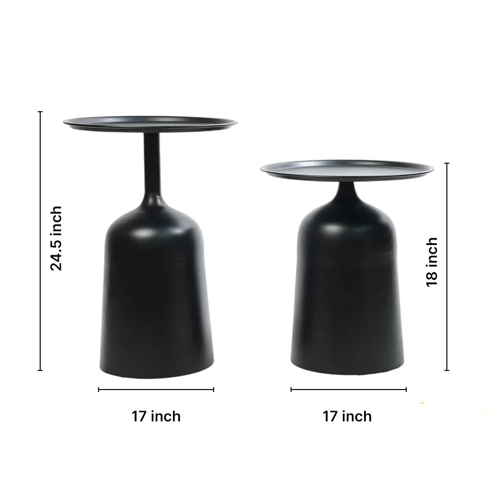 Modern Black Metal Side Table Set of 2 – Round Table for Living Room & Bedroom