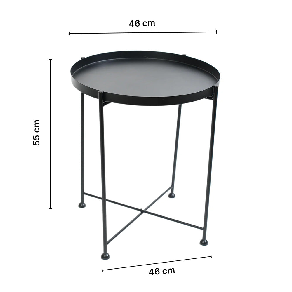 Modern Black Metal Tray Top Side Table with X-Frame Base