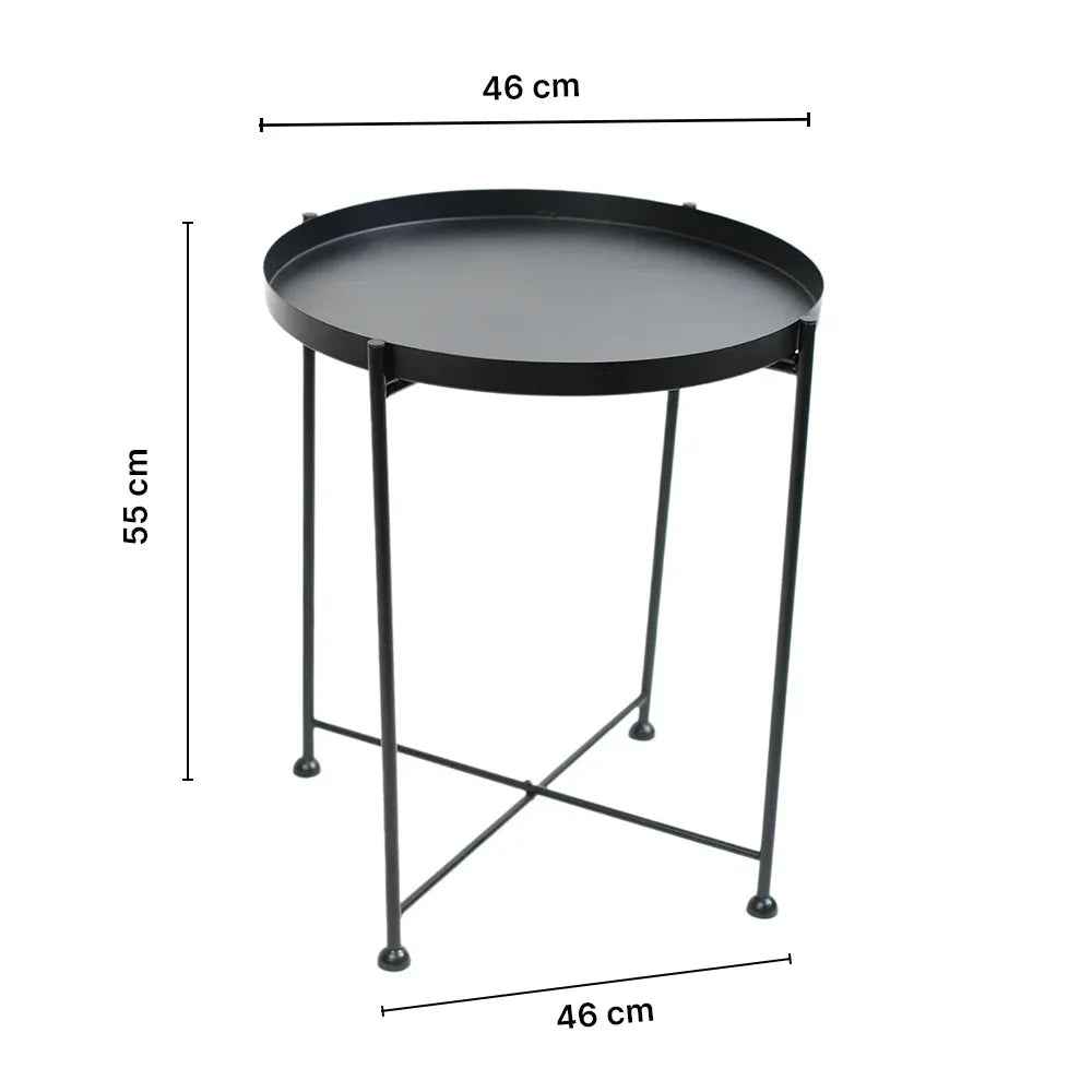 Modern Black Metal Tray Top Side Table with X-Frame Base