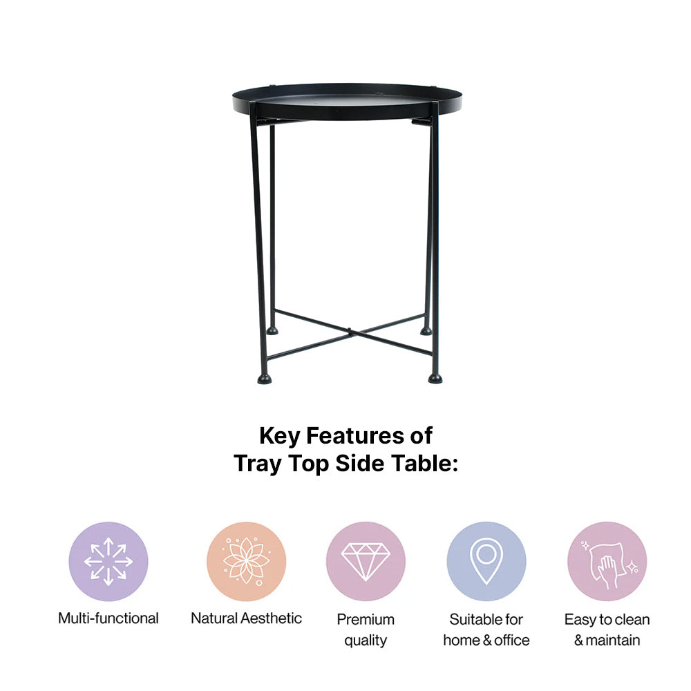 Modern Black Metal Tray Top Side Table with X-Frame Base