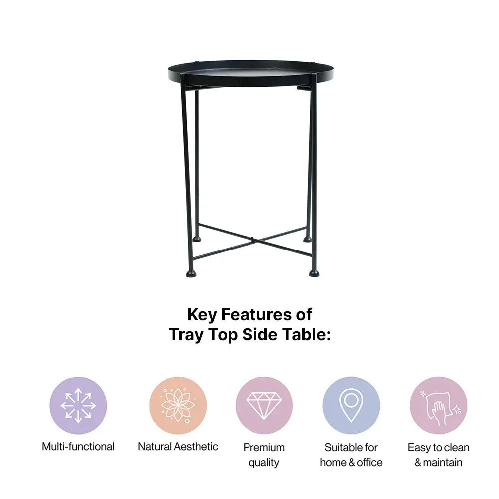 Modern Black Metal Tray Top Side Table with X-Frame Base