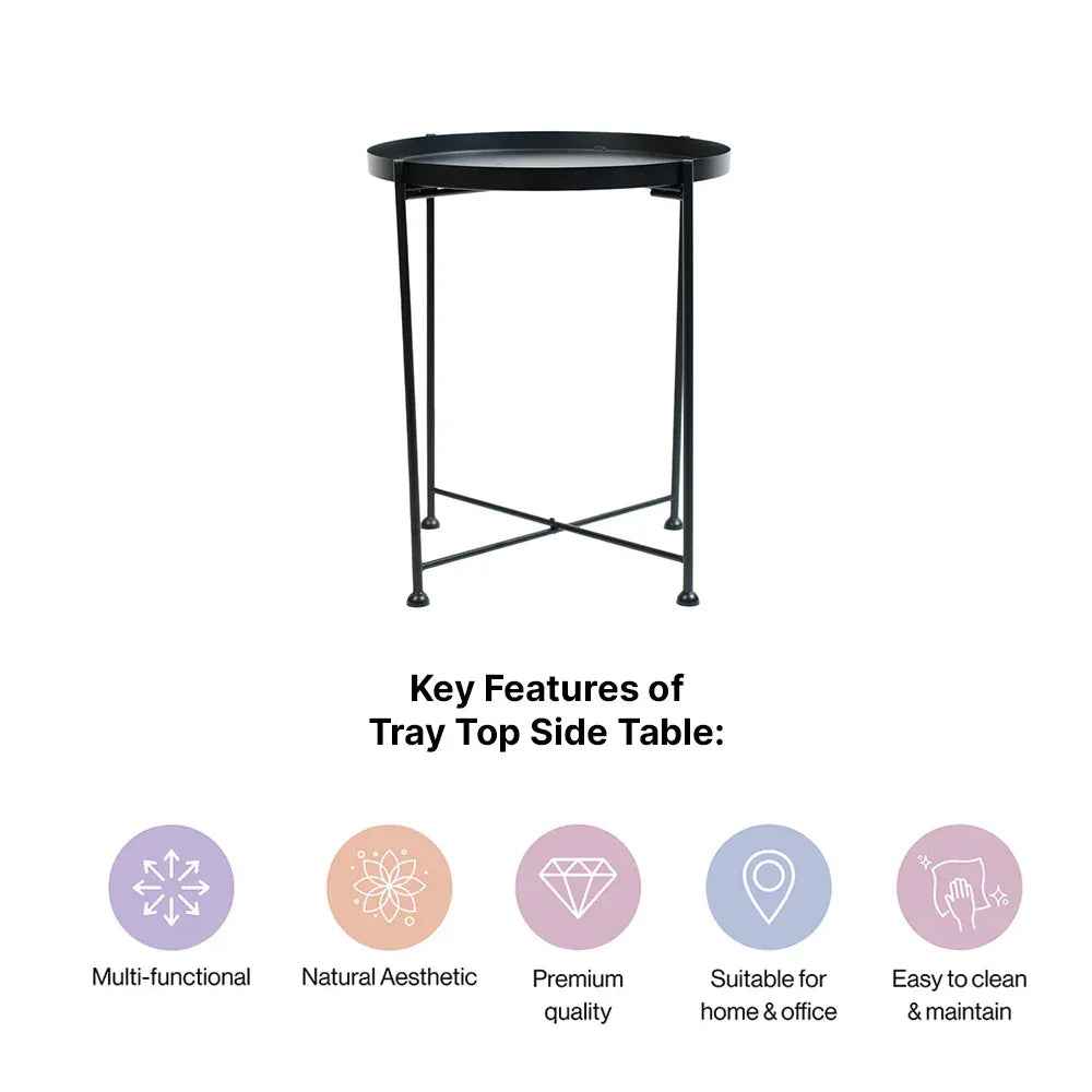 Modern Black Metal Tray Top Side Table with X-Frame Base