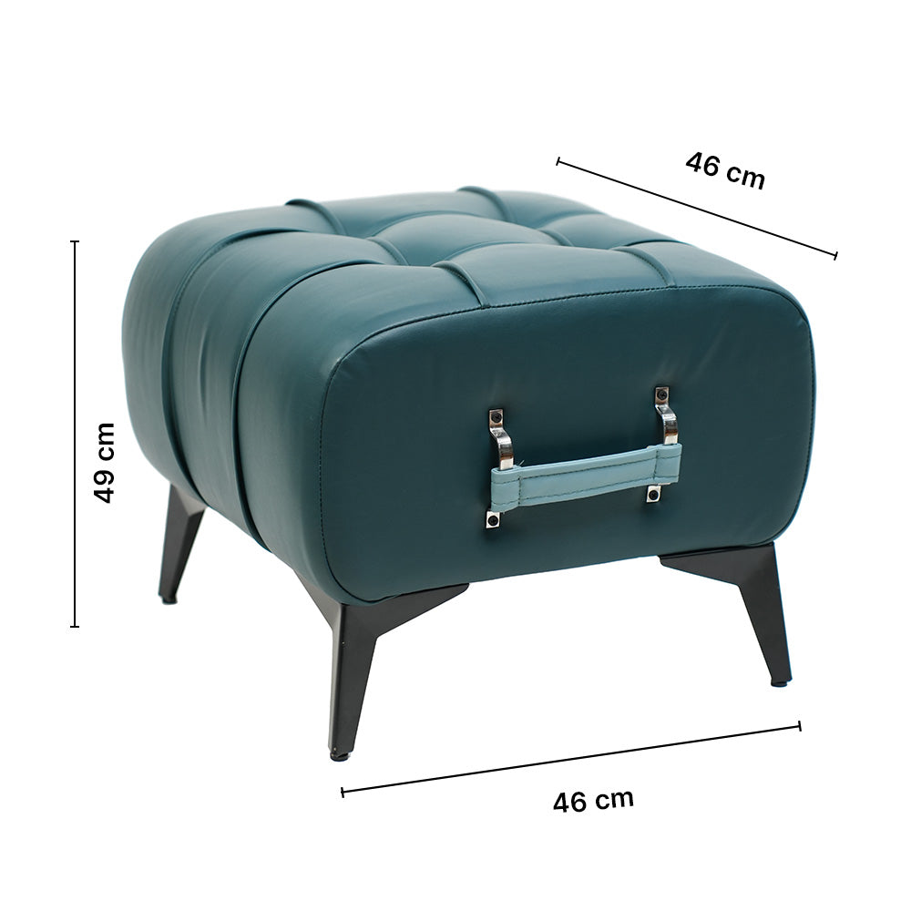Modern Dark Blue Tufted Ottoman with Sky Blue Handle