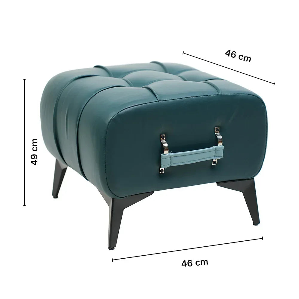 Modern Dark Blue Tufted Ottoman with Sky Blue Handle
