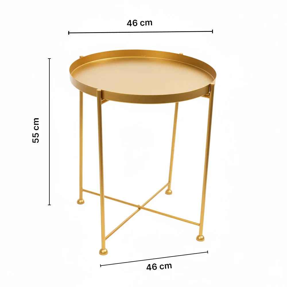 Modern Metal Side Table with X-Frame Base in Gold for Living Room