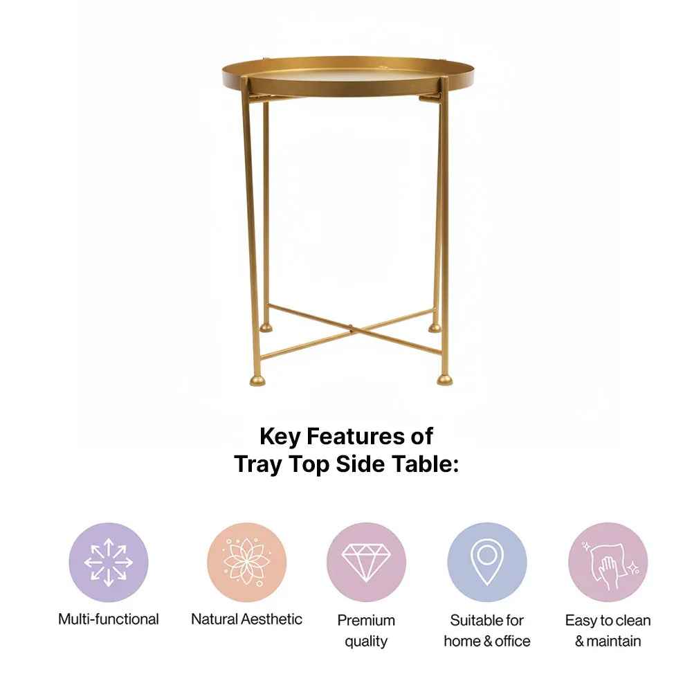 Modern Metal Side Table with X-Frame Base in Gold for Living Room