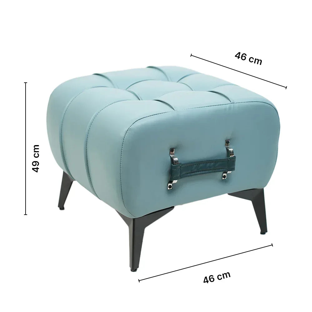 Modern Tufted Leather Ottoman with Handle