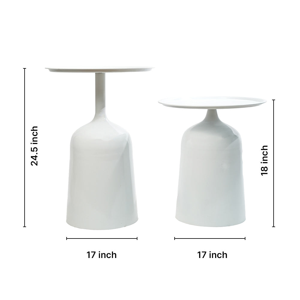 Modern White Metal Nesting Side Tables - Set of 2 with Tray Top