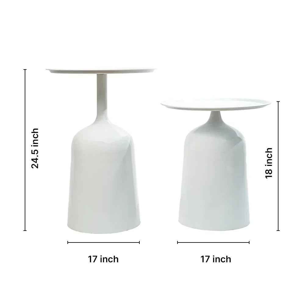 Modern White Metal Nesting Side Tables - Set of 2 with Tray Top
