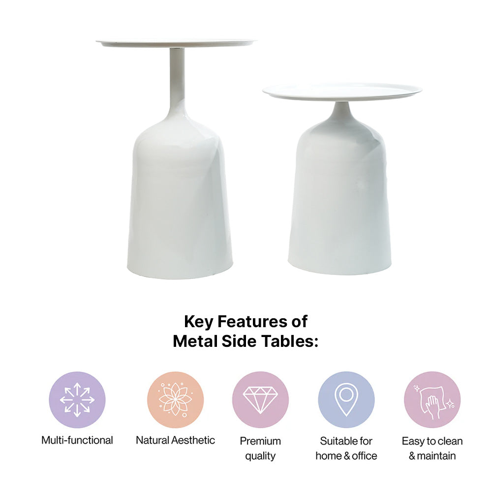 Modern White Metal Nesting Side Tables - Set of 2 with Tray Top