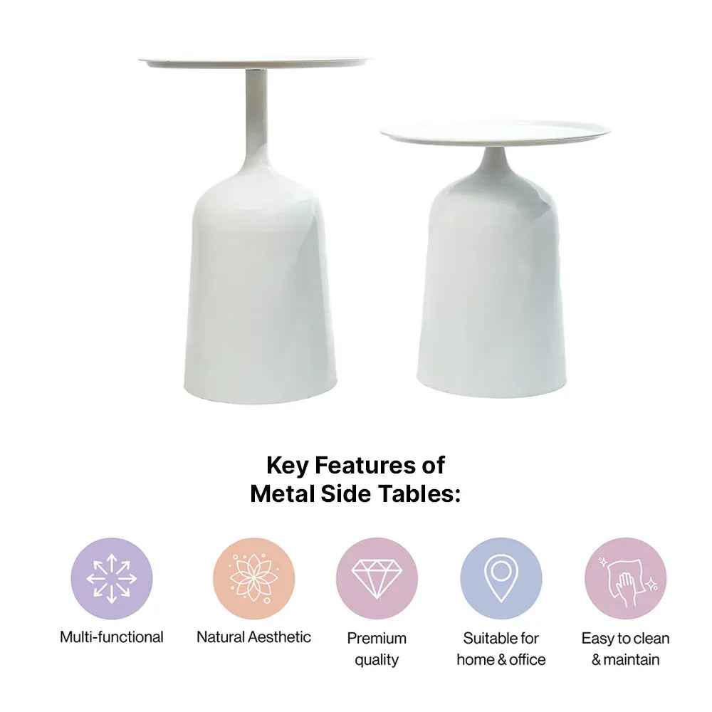 Modern White Metal Nesting Side Tables - Set of 2 with Tray Top