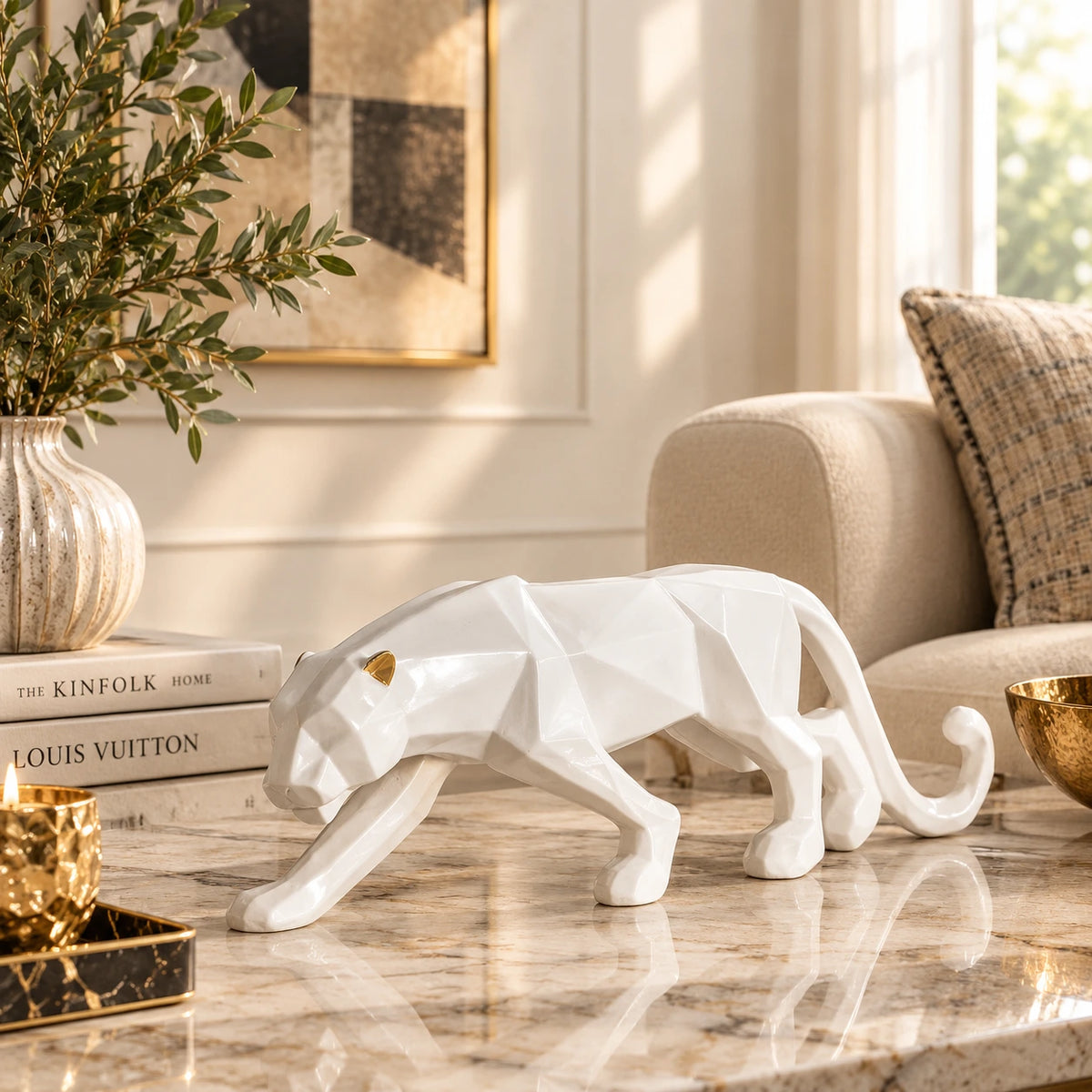 Modern White Resin Panther Showpiece for Home Decor