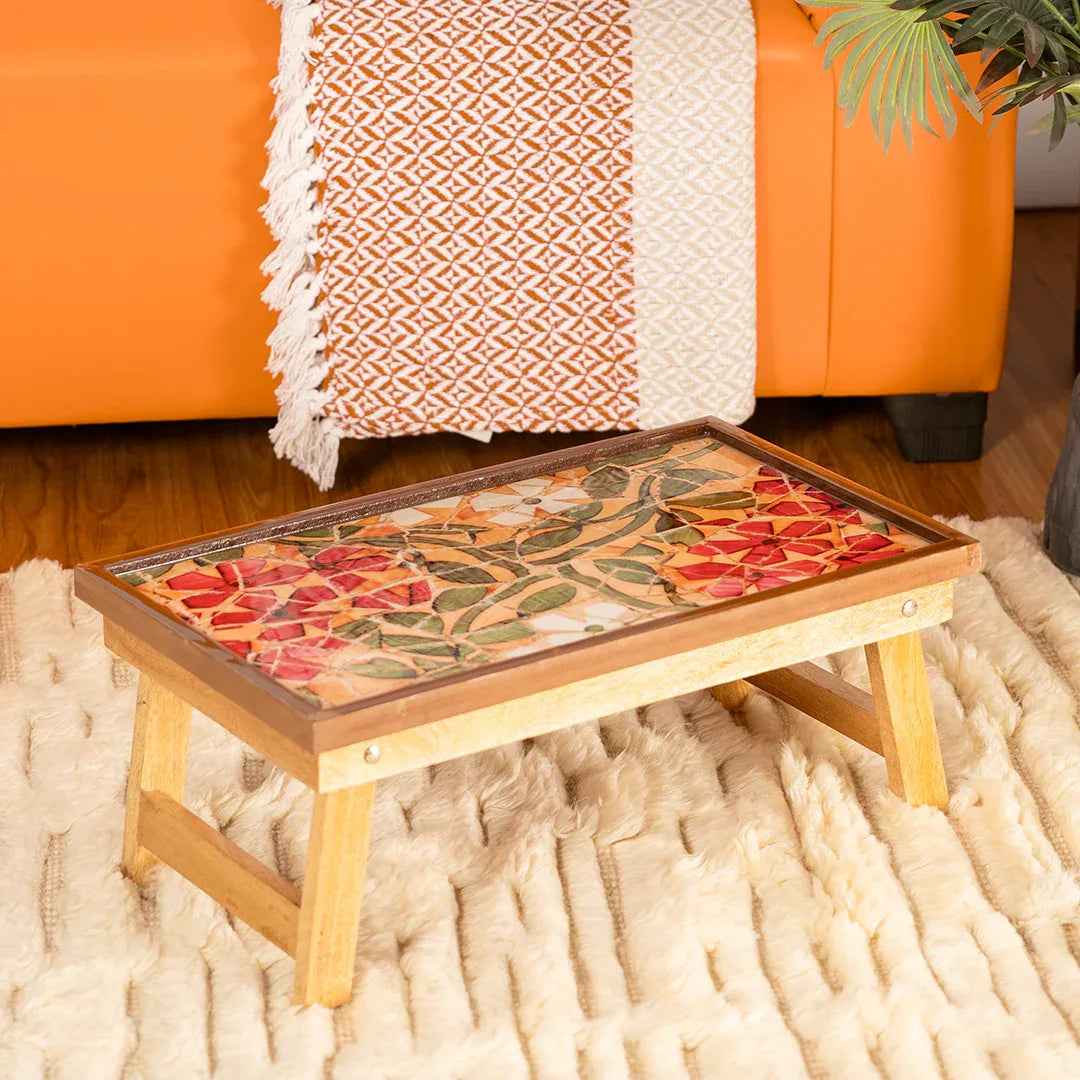 Mango Wood Handmade Fixed Mosaic Laptop Table with Epoxy Resin