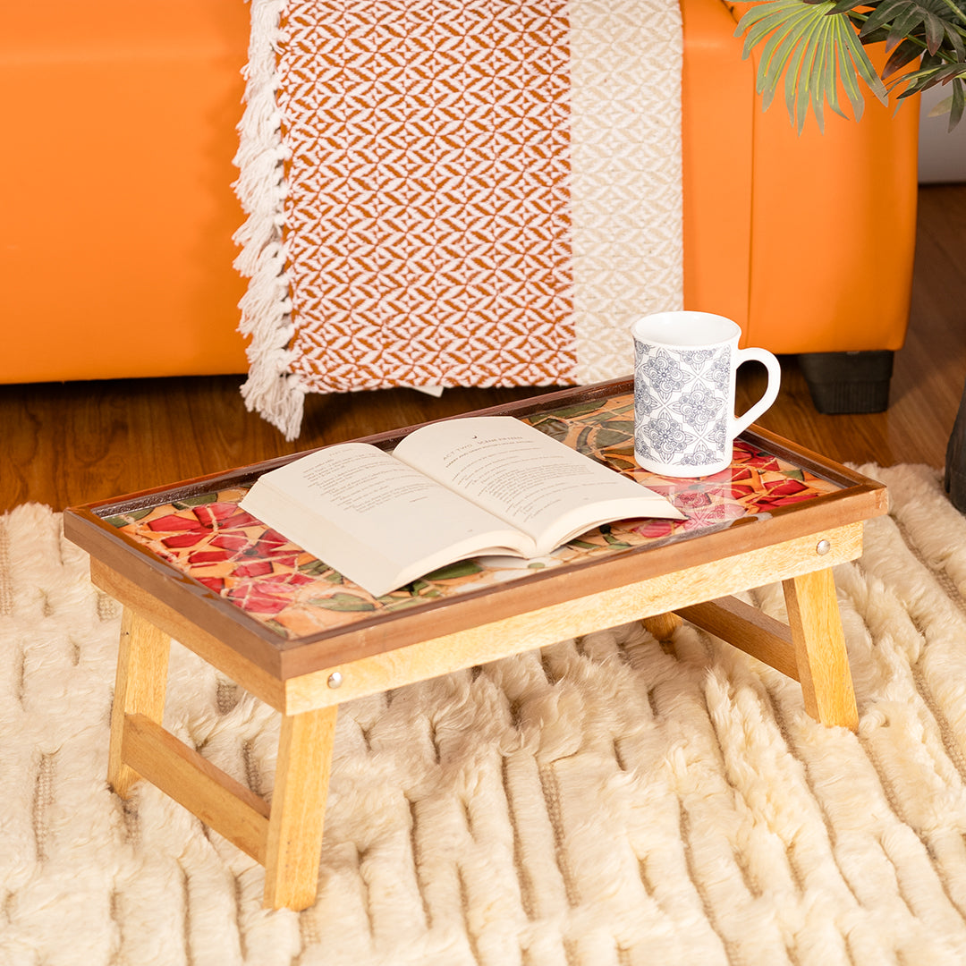 Mango Wood Handmade Fixed Mosaic Laptop Table with Epoxy Resin