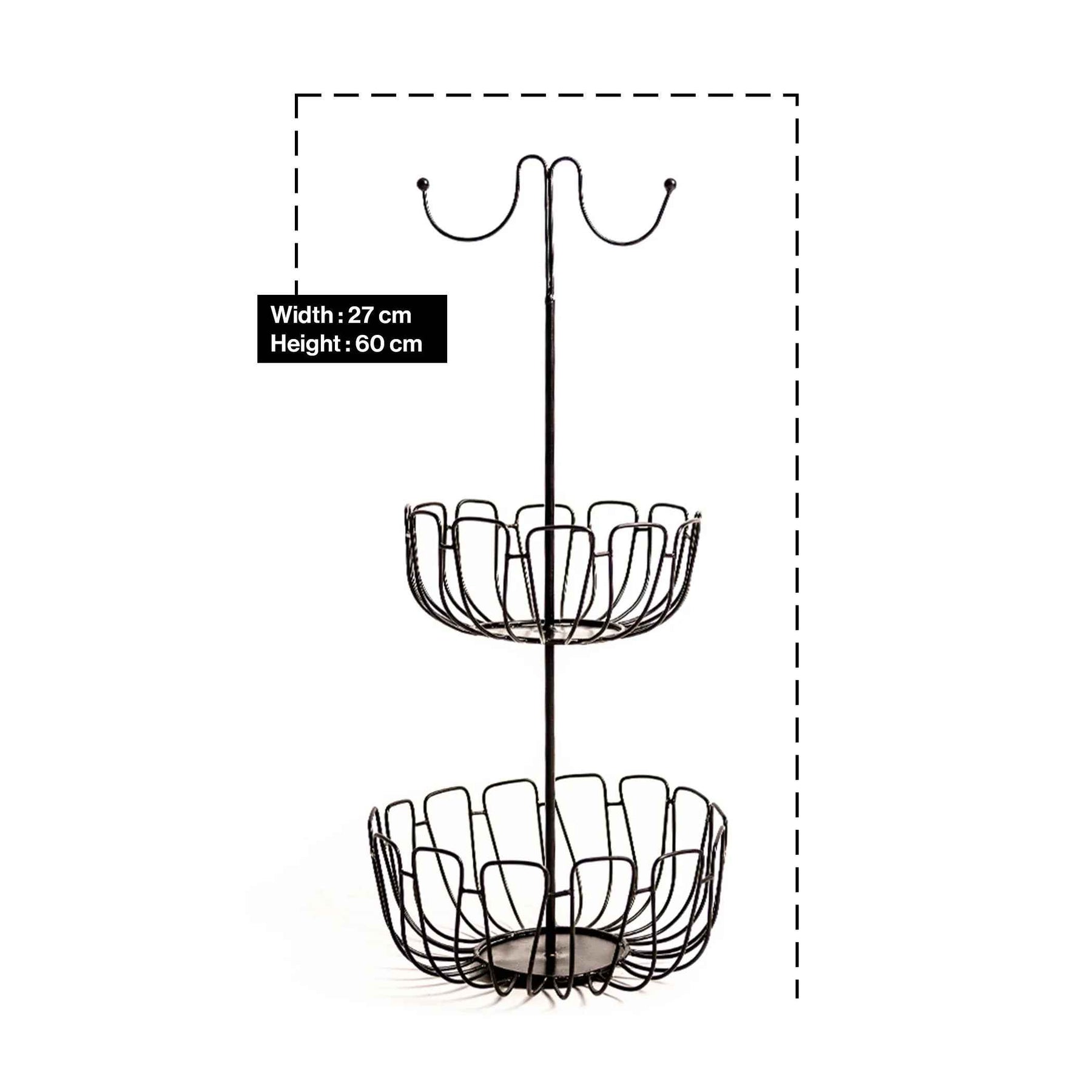 Modern 2-Tier Metal Fruit Basket with Banana Hanger