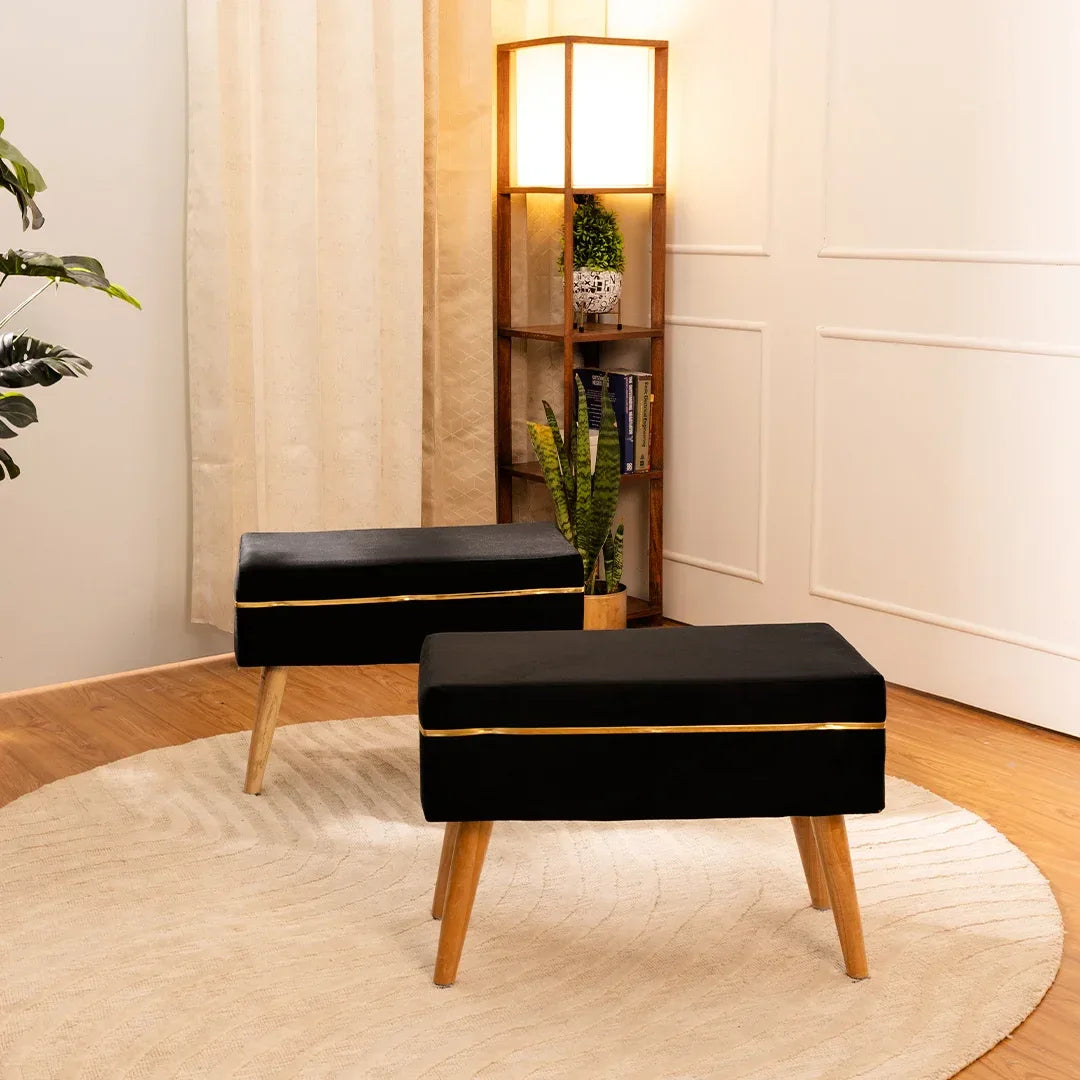 Velvet Oval Bench Set Of 2 in Black