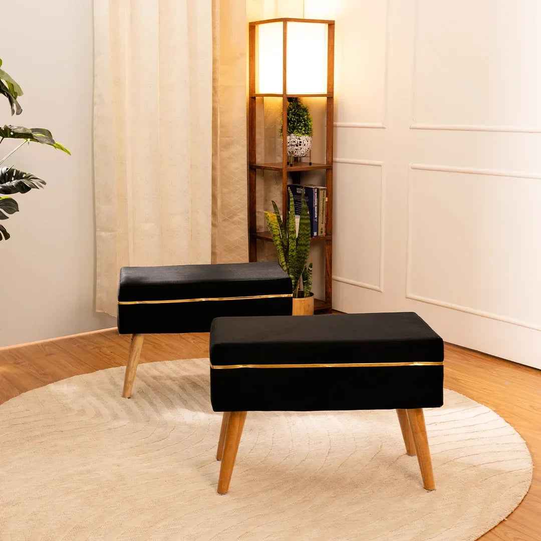 Velvet Oval Bench Set Of 2 in Black
