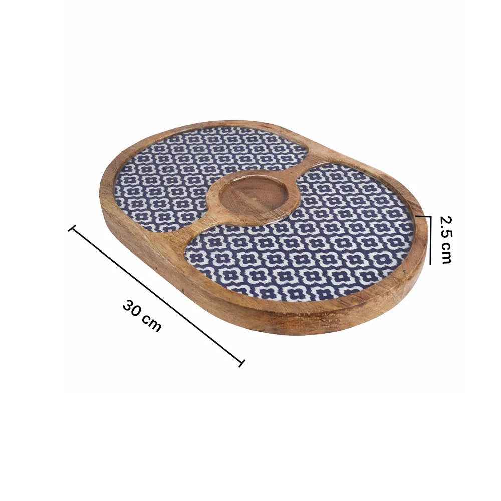 Mango Wood Snack Serving Tray with Dip Bowl