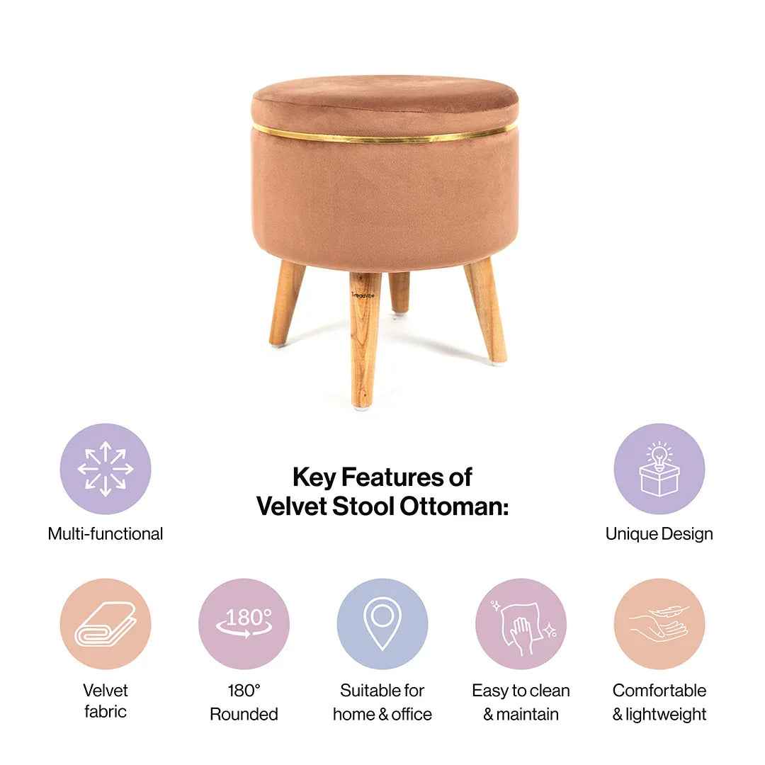 Ottoman Stool With Piping In Oak Brown - Combo Of 2