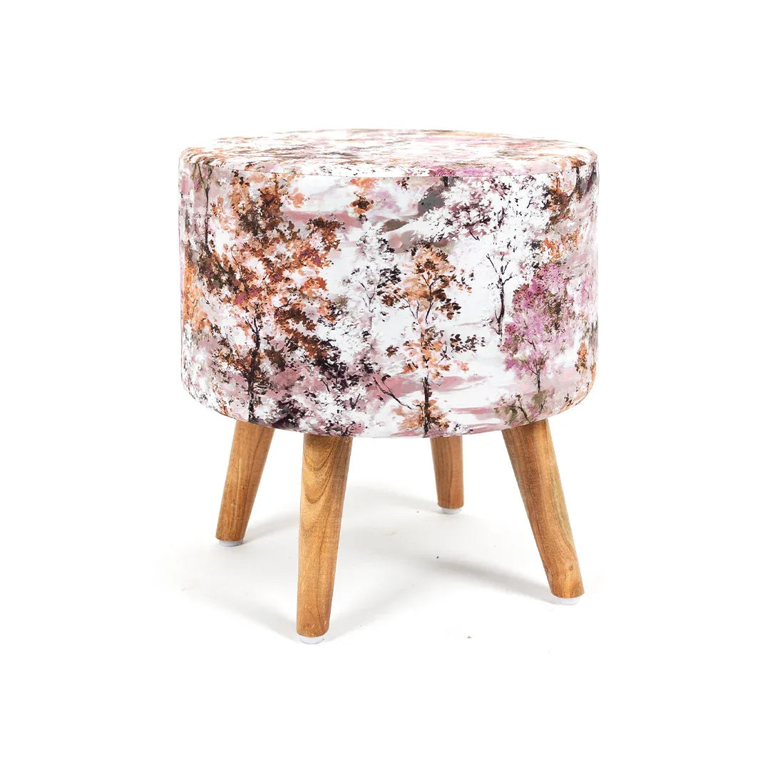 Printed Pouffes Chair with Ottoman Stool Combo in Cherry Blossoms