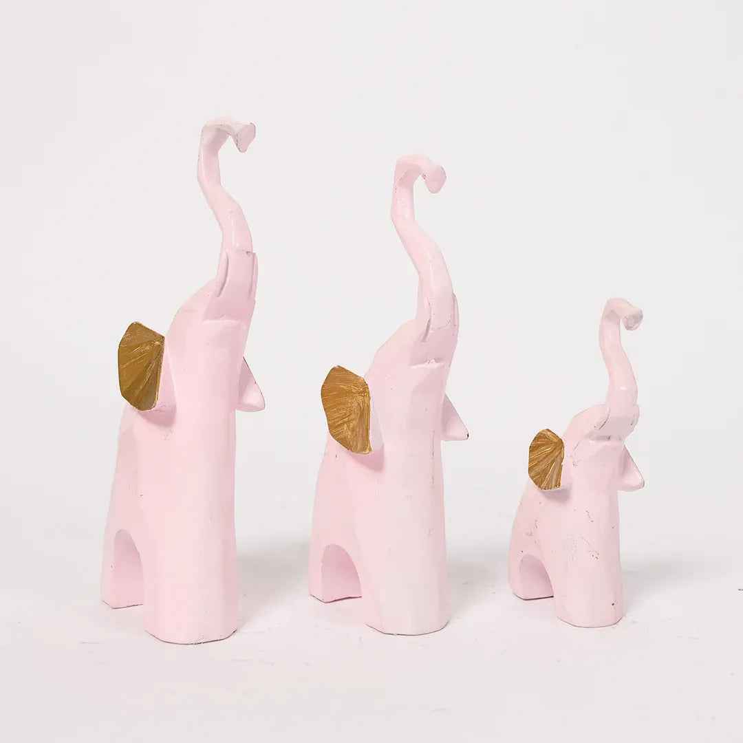 Decorative Pink Elephant Statue with Gold Finish Set of 3