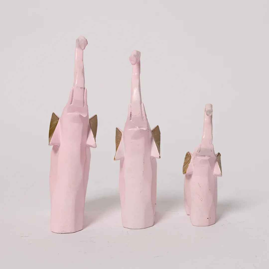 Decorative Pink Elephant Statue with Gold Finish Set of 3
