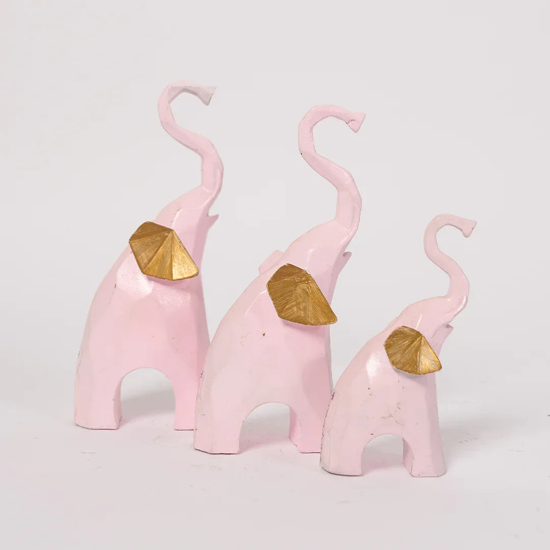 Set of 3 Geometric Pink Elephants Statue Figurine for Home Decor