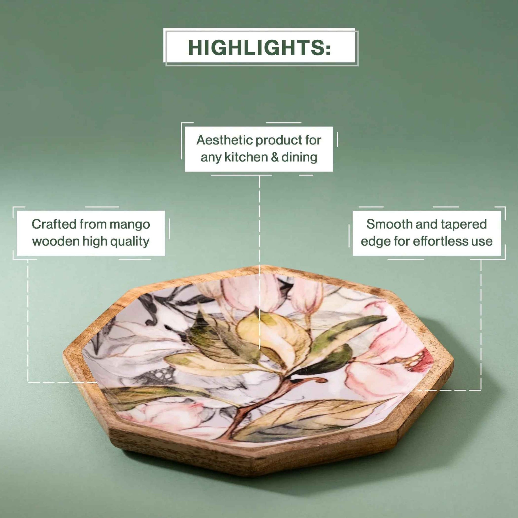 Handcrafted Mango-Wood Floral Grey Printed Platters Tray-Set Of 2