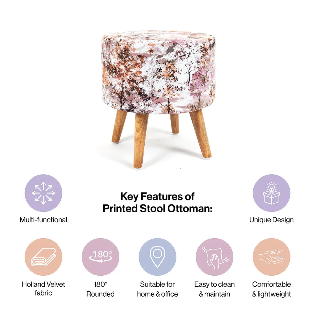 Printed Pouffes Chair with Ottoman Stool Combo in Cherry Blossoms