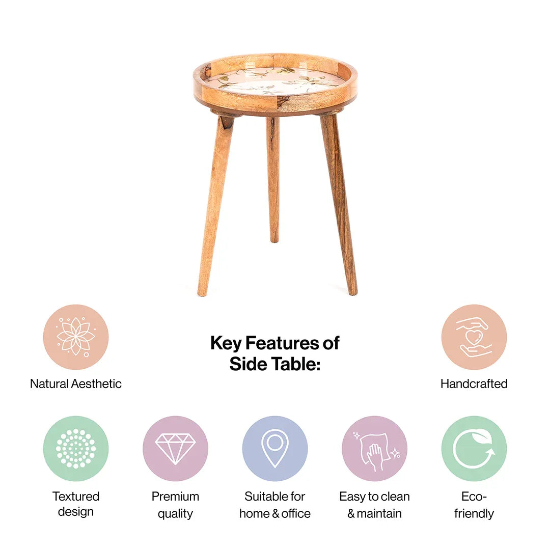 Handcrafted Round Side Table for Living Room in Dusty Pink - End Table for Tea & Snacks