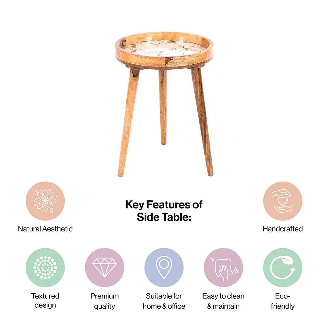 Handcrafted Round Side Table in Dusty Pink for Living Room
