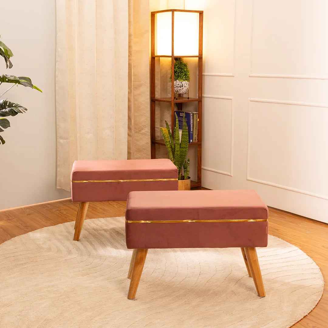 Velvet Oval Bench Set Of 2 In Pastel Pink