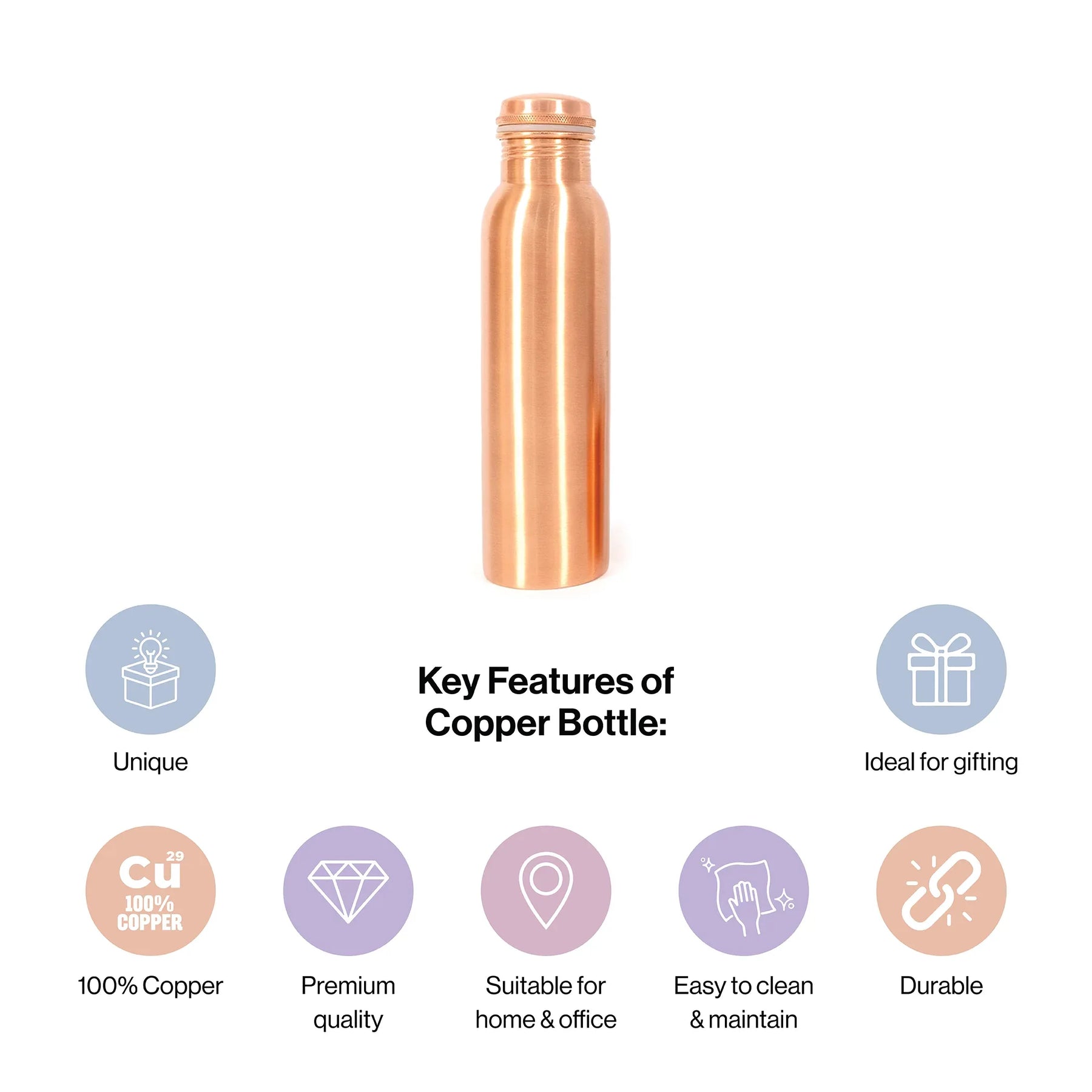 Plain Style Copper Water Bottle for Kitchen Decor