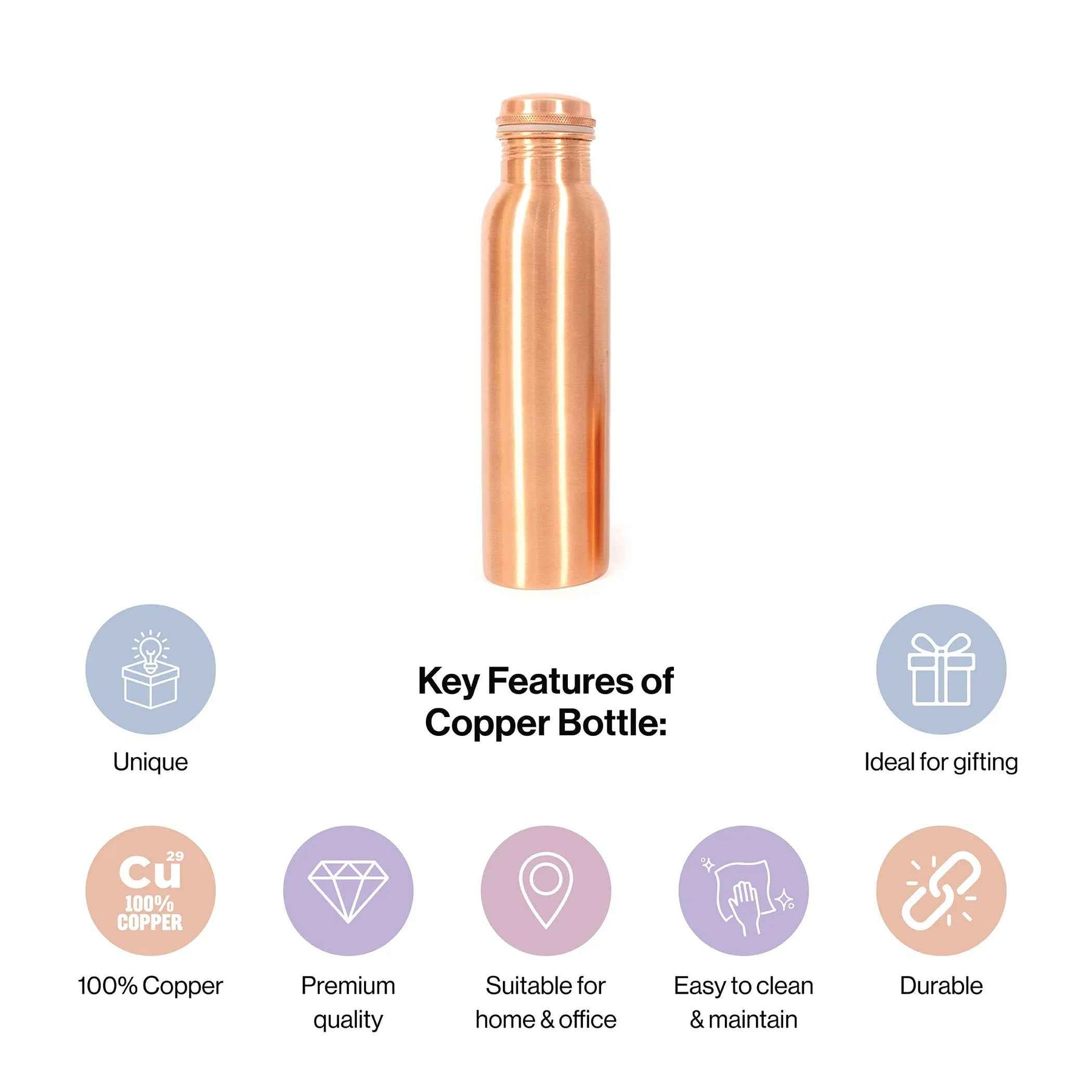 Premium Plain Copper Water Bottle in 1Ltr