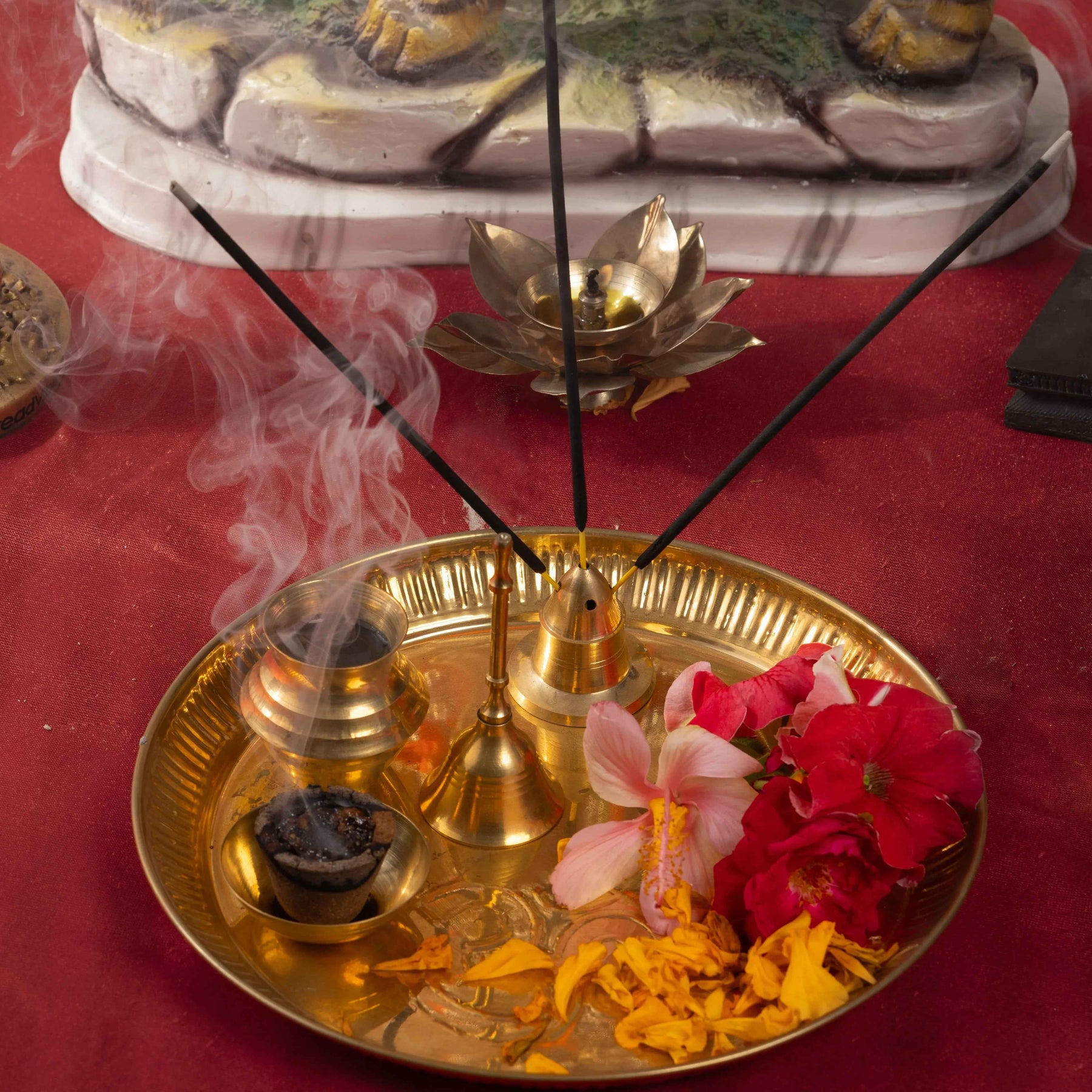 Traditional Golden Pooja Thali Set with Diya & Puja Essentials