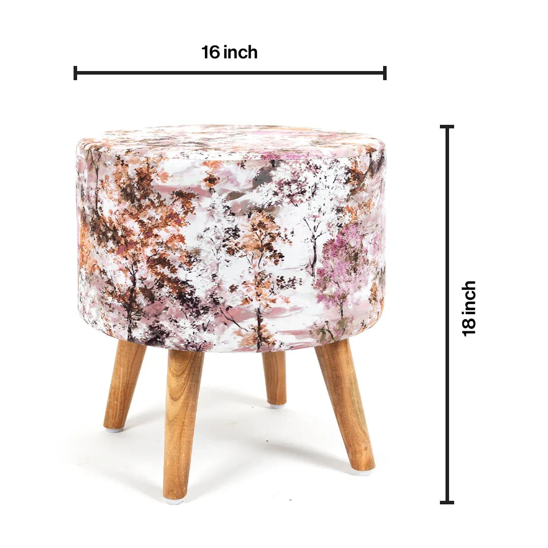 Printed Pouffes Chair with Ottoman Stool Combo in Cherry Blossoms