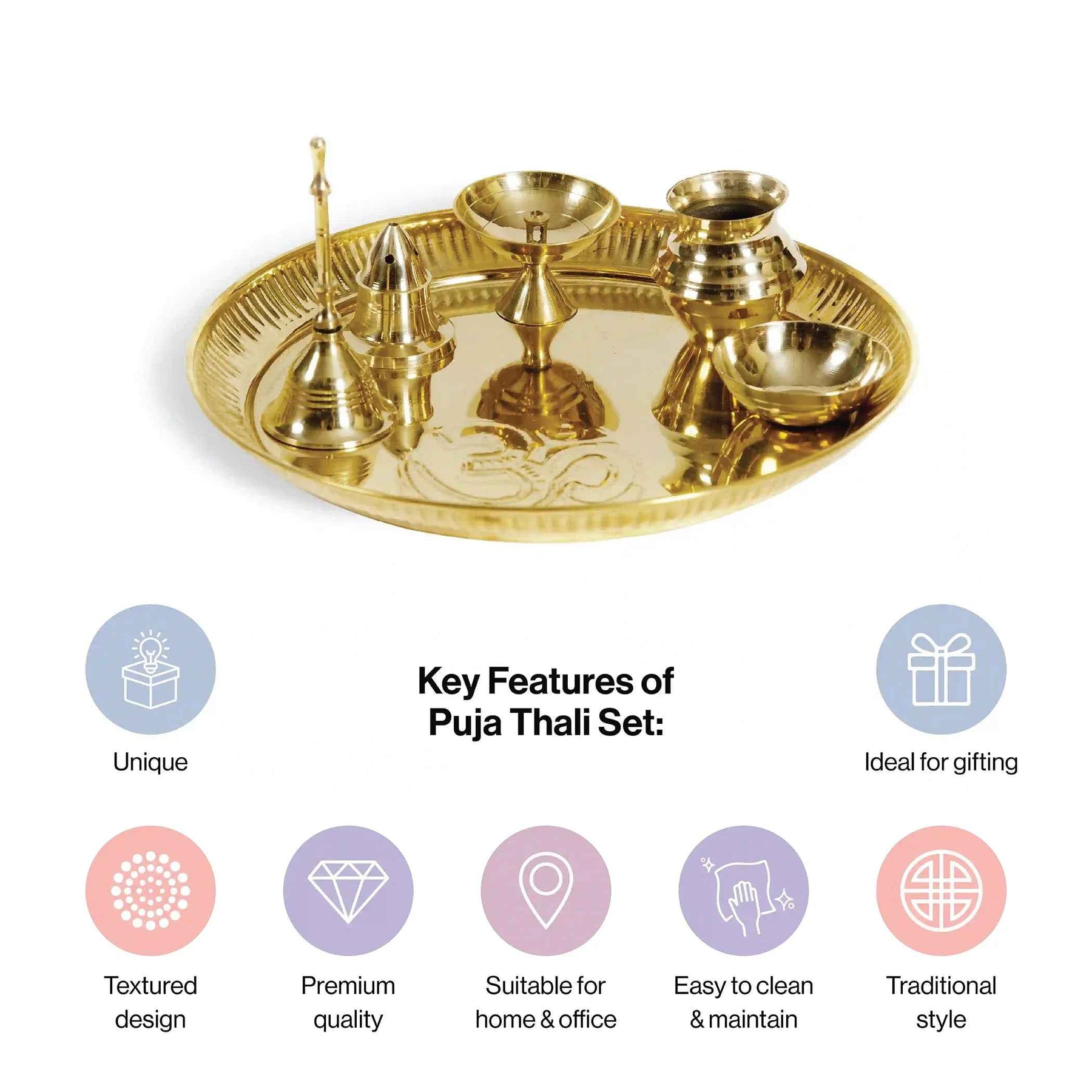Traditional Golden Pooja Thali Set with Diya & Puja Essentials