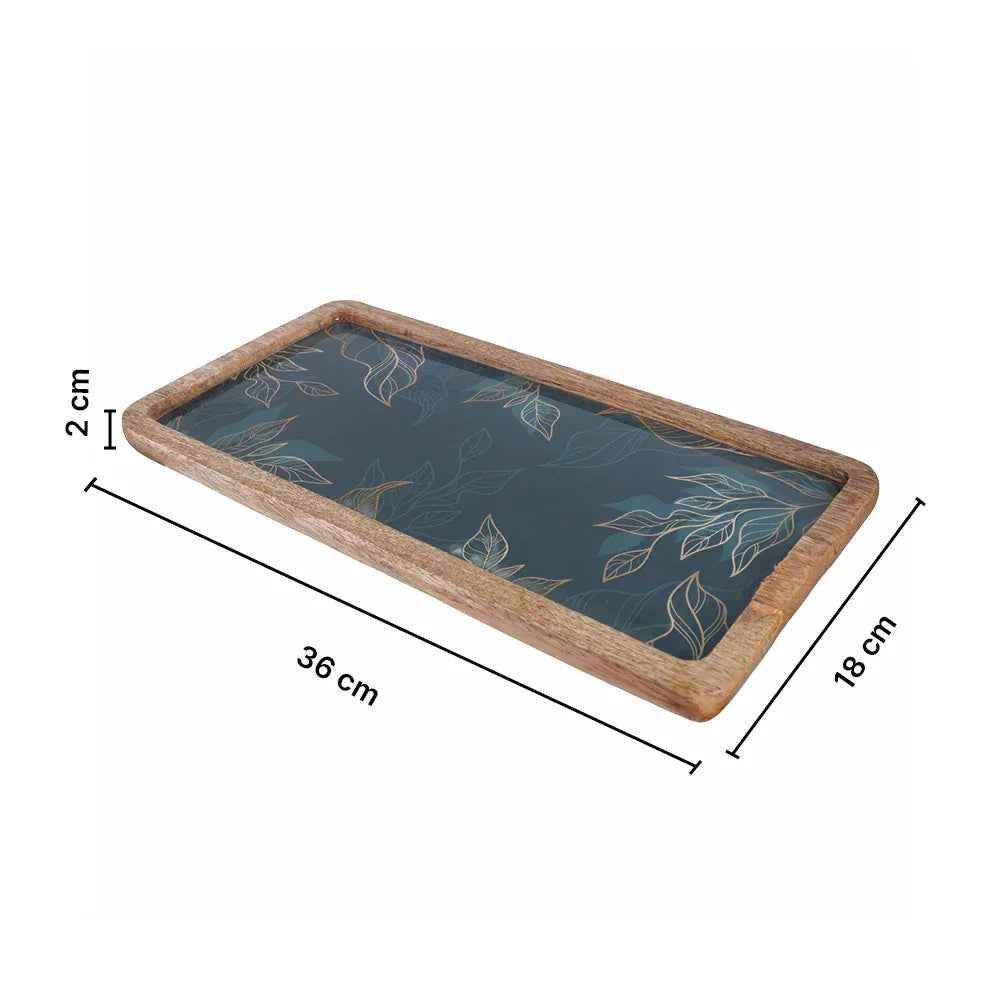 Decorative Wooden Serving Tray with Botanical Design