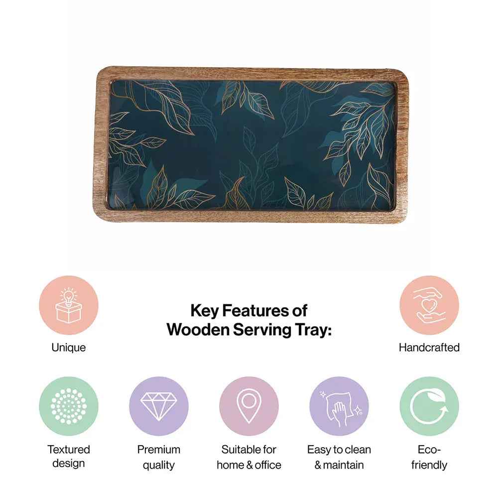 Decorative Wooden Serving Tray with Botanical Design