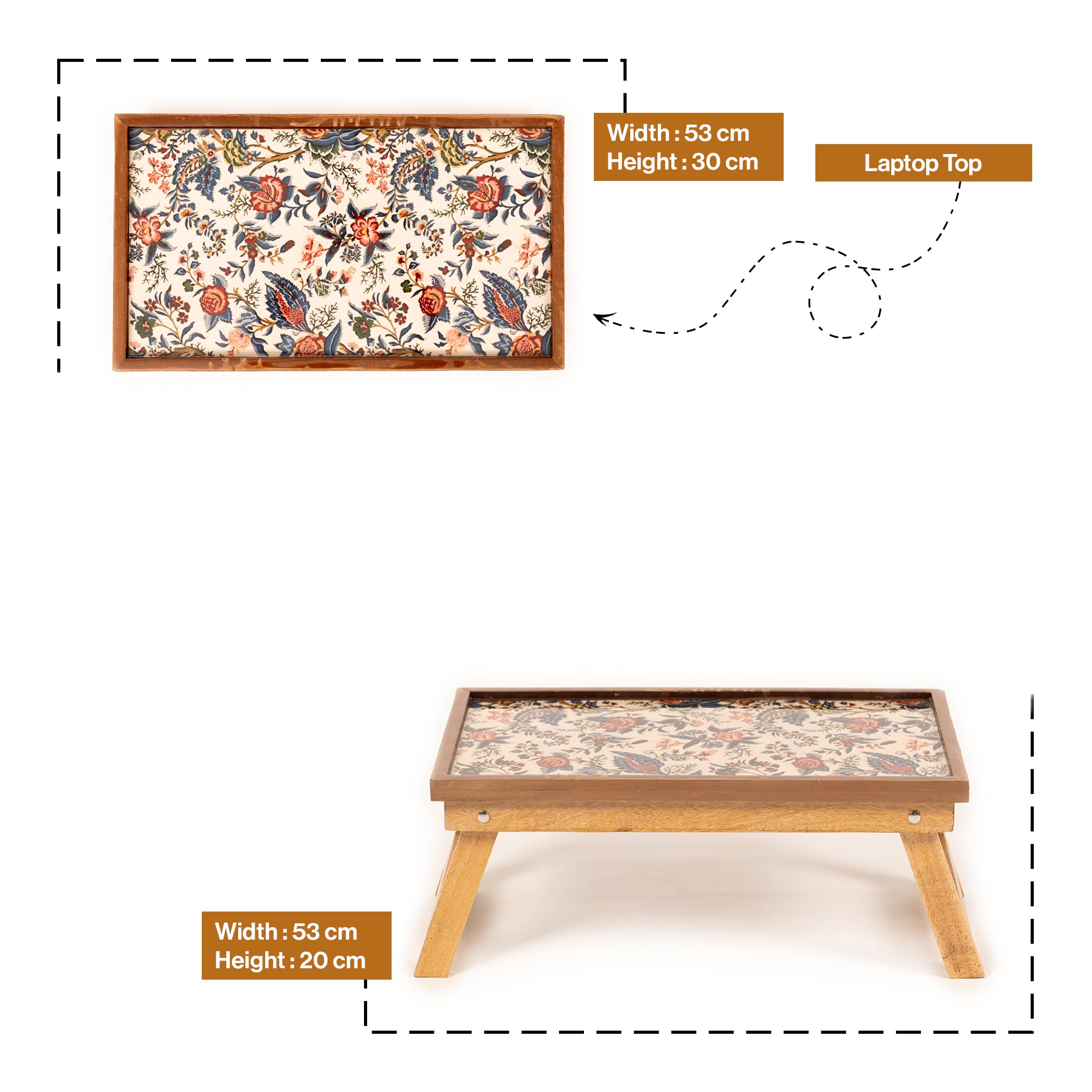 mango wood fixed study bed table in blueflower-epoxy resin
