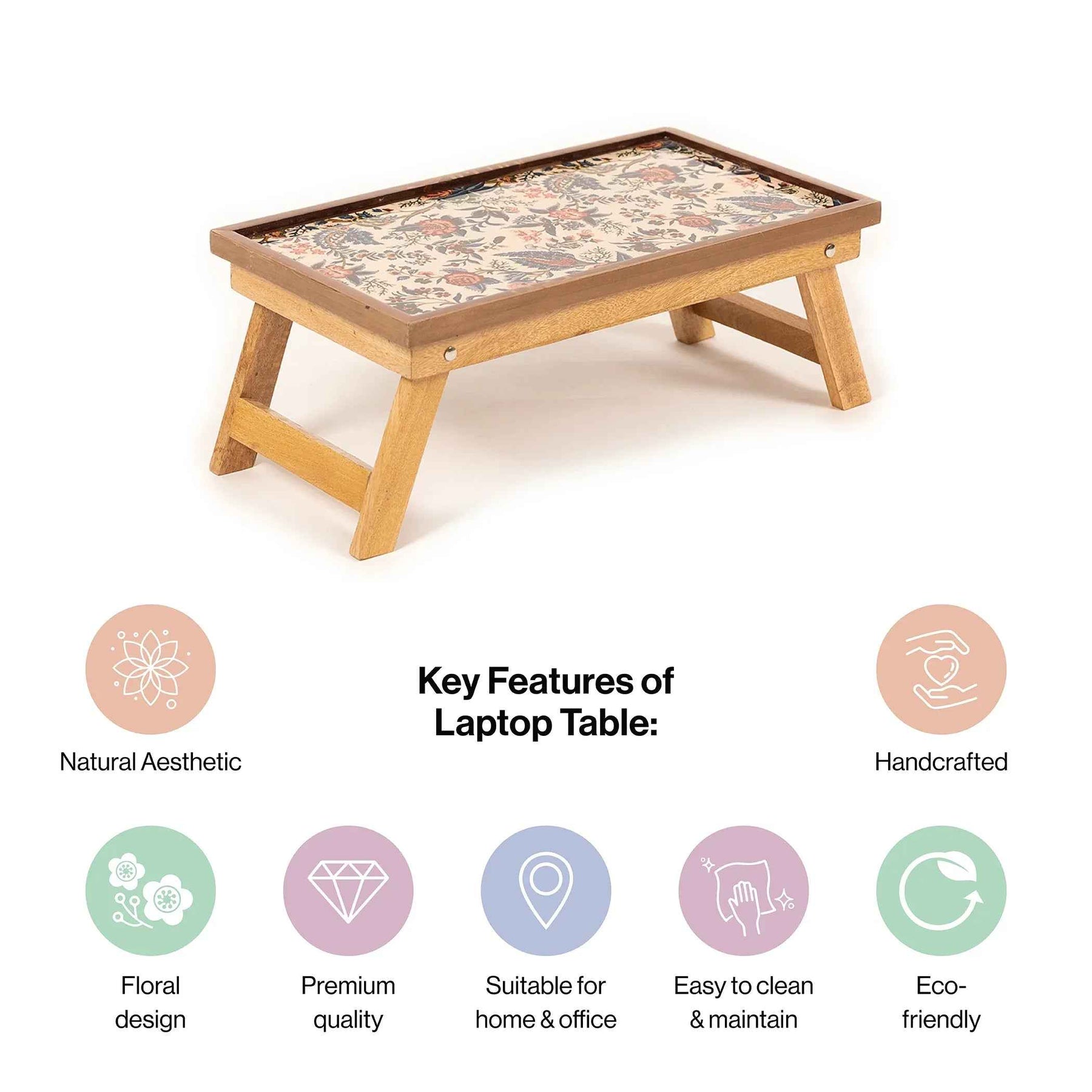 Mango Wood Fixed Study and Laptop Table in Blueflower-Epoxy Resin