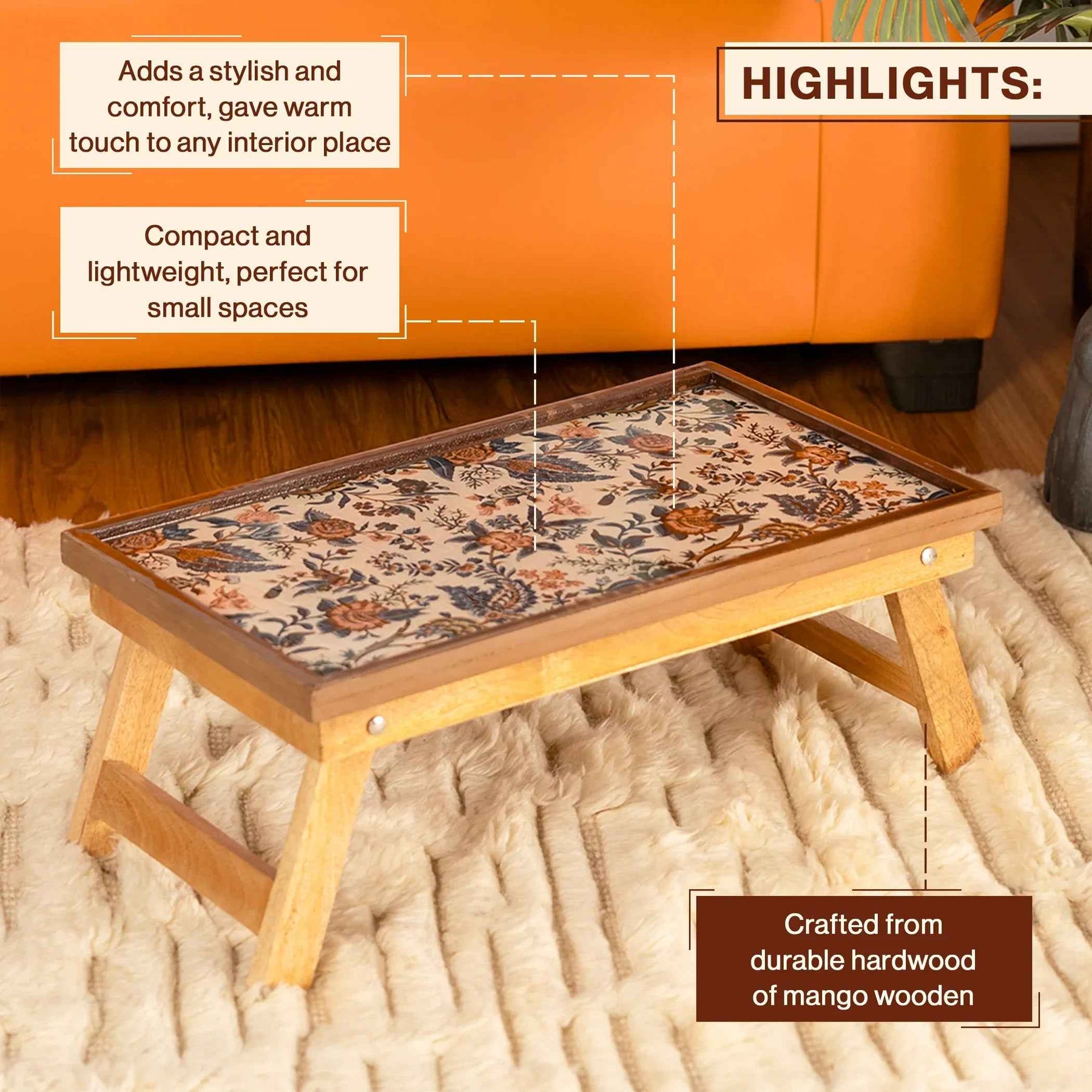 Mango Wood Fixed Study and Laptop Table in Blueflower-Epoxy Resin