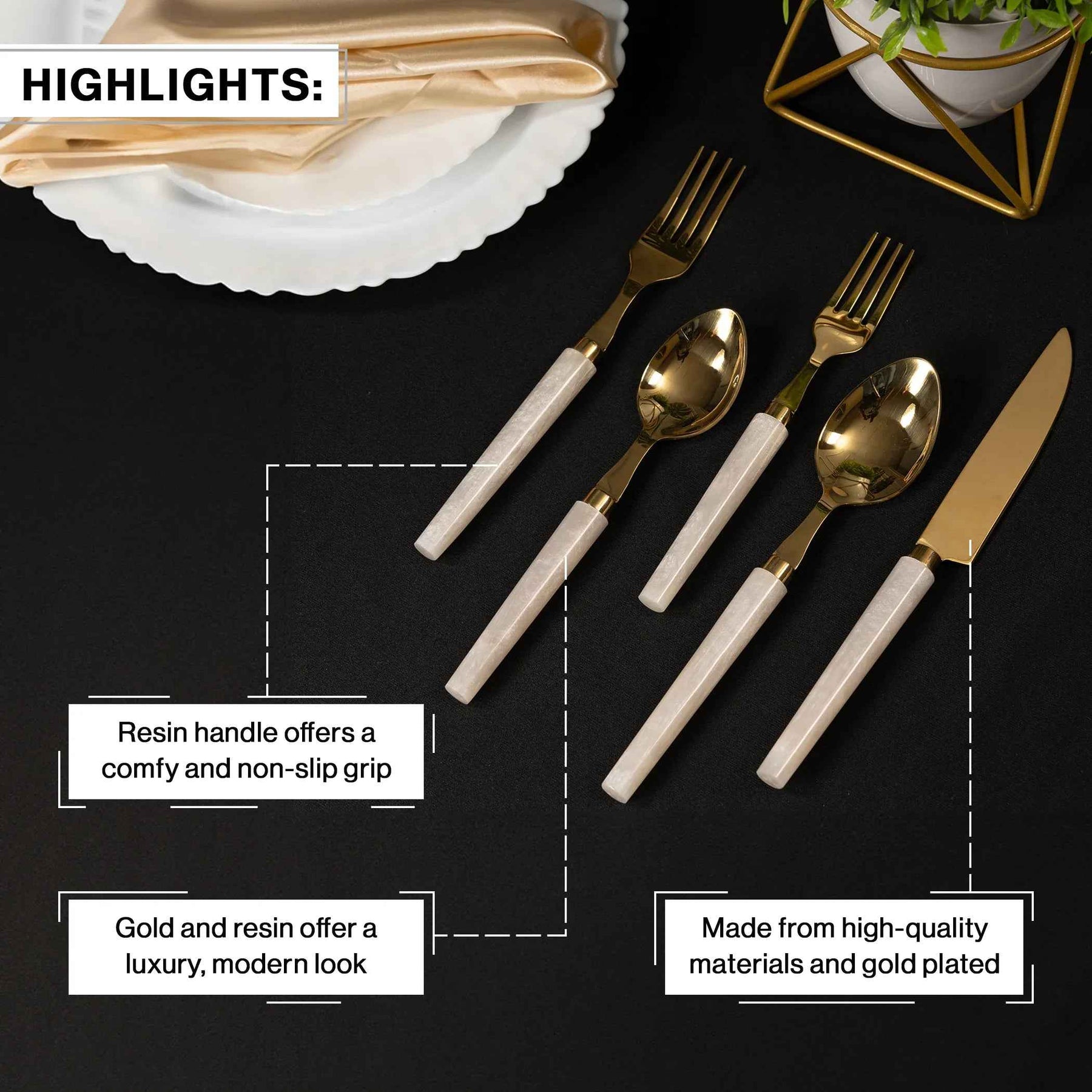 White Resin Stainless Steel Cutlery Set Of 5