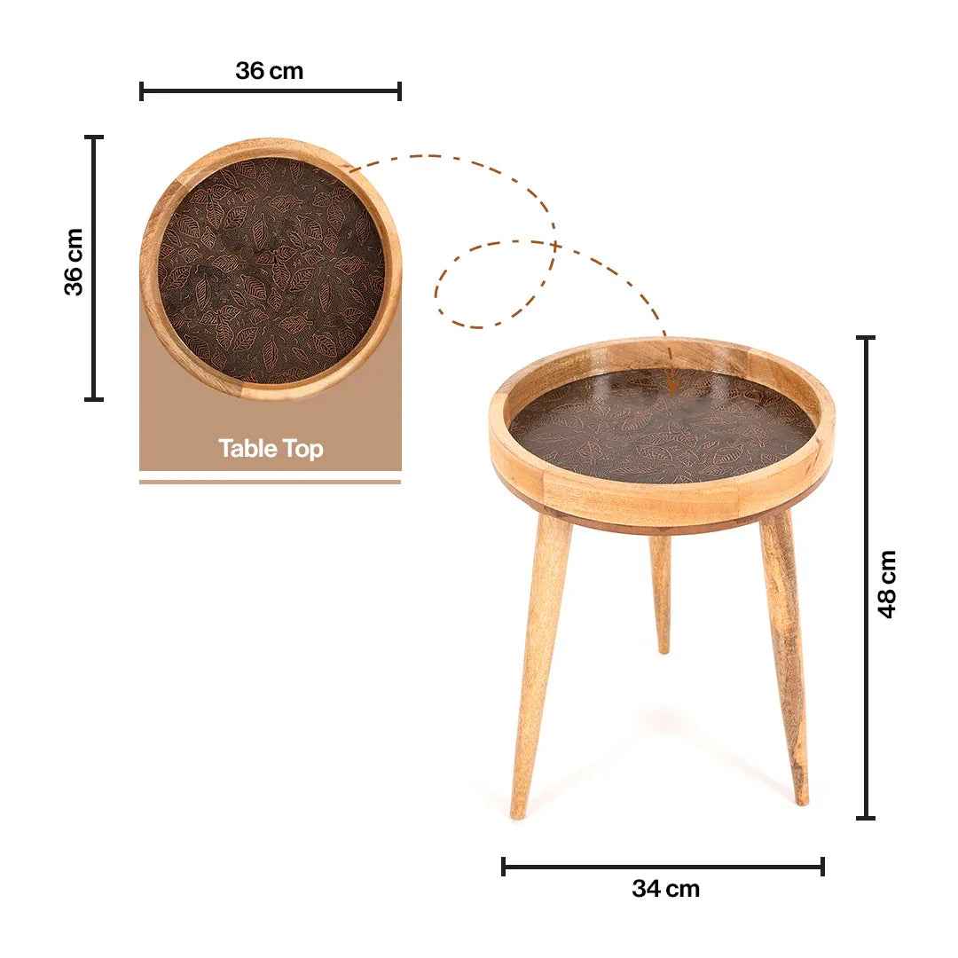 Round Mango Wood Side Table in Rose Gold for Living Room