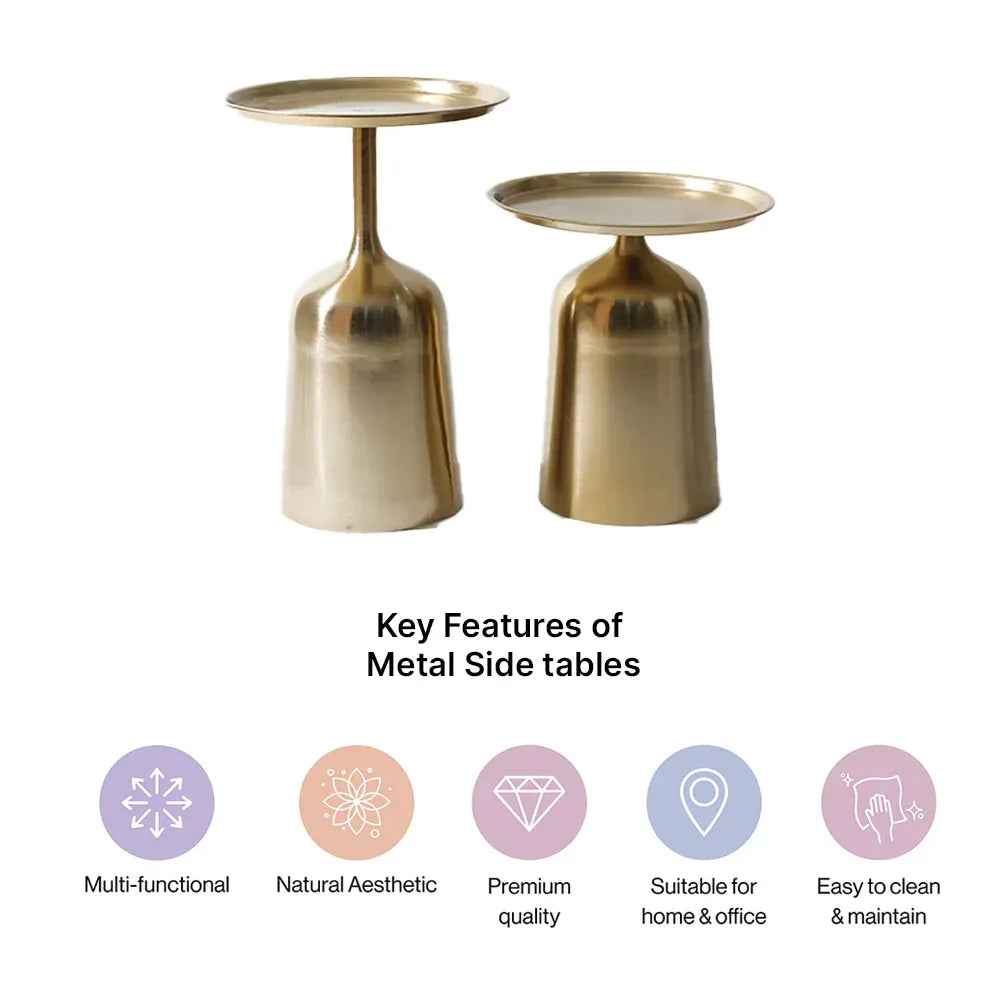 Premium Metal Side Table Set of 2 in Gold